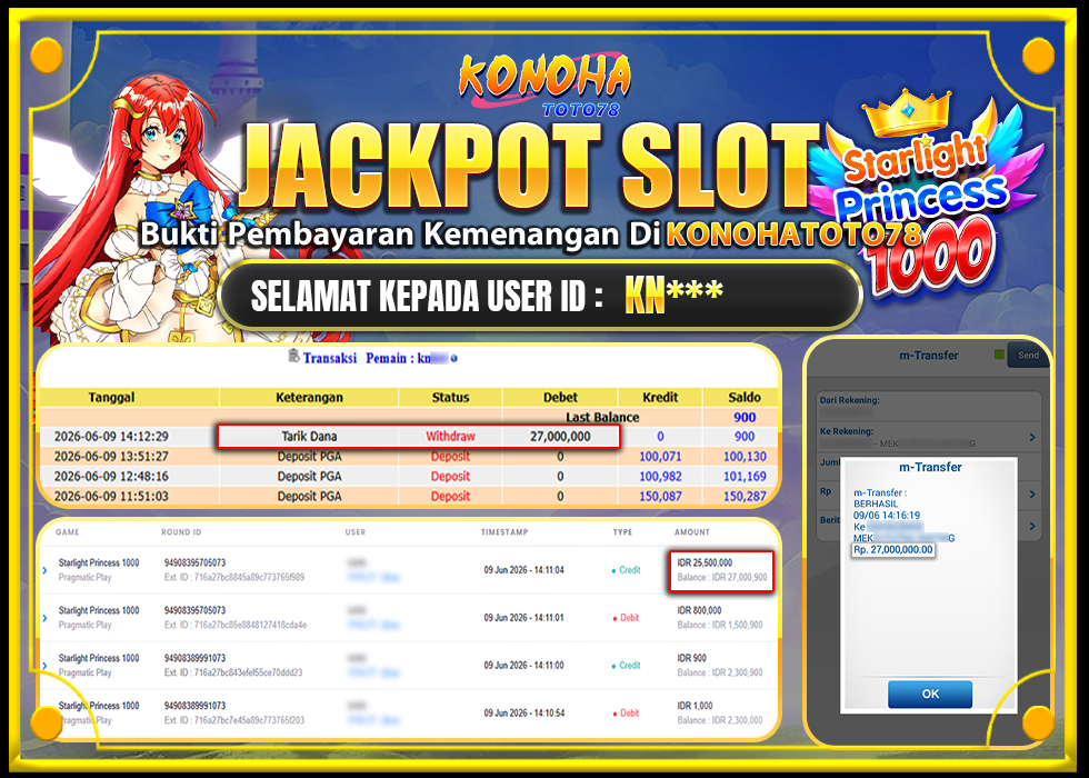 KONOHATOTO78 JACKPOT STARLIGHT PRINCESS 1000 Rp27.000.000,LUNAS